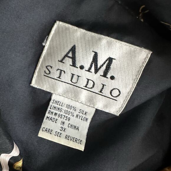 A.M. Studio Silk Bomber Jacket Black Gold Lion Print Chain Baroque Size 3X - Picture 3 of 5